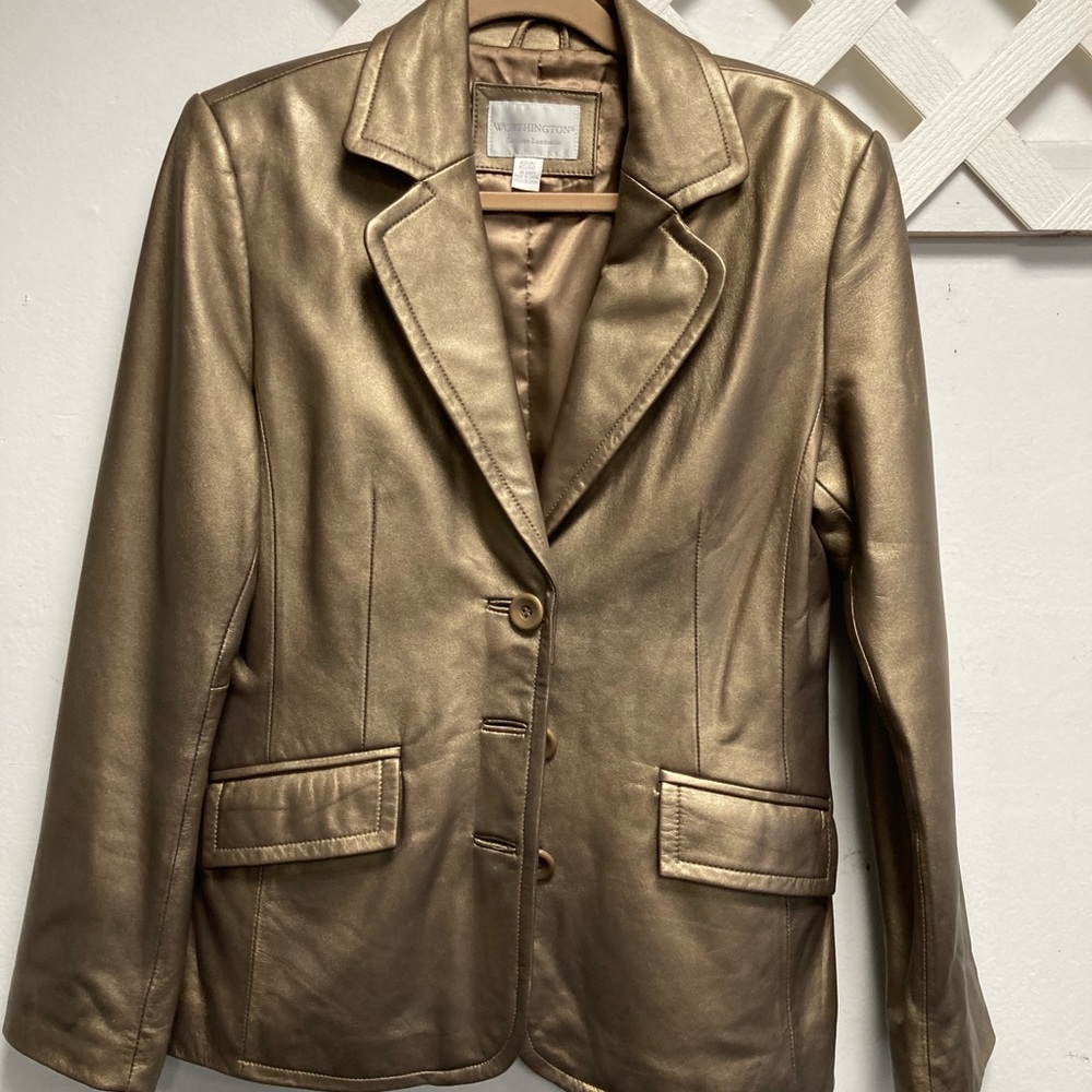 Further Price Reduction Ladies Worthington Gold Genuine Lambskin Blazer - Picture 1 of 3